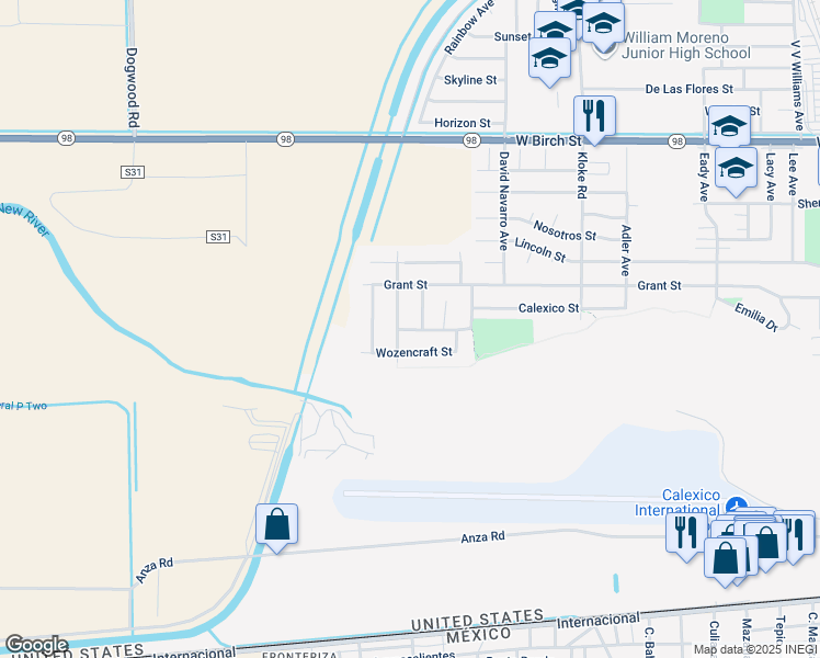 map of restaurants, bars, coffee shops, grocery stores, and more near 1044 W Sherman St in Calexico