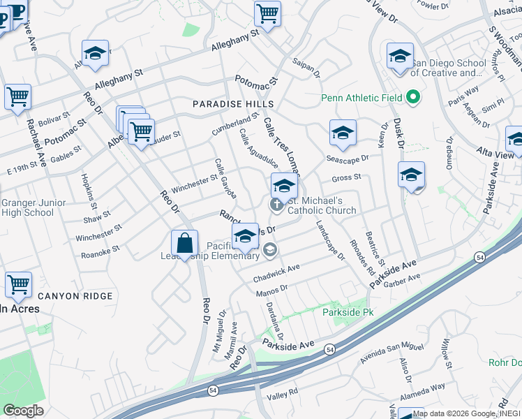 map of restaurants, bars, coffee shops, grocery stores, and more near 6157 Seascape Drive in San Diego