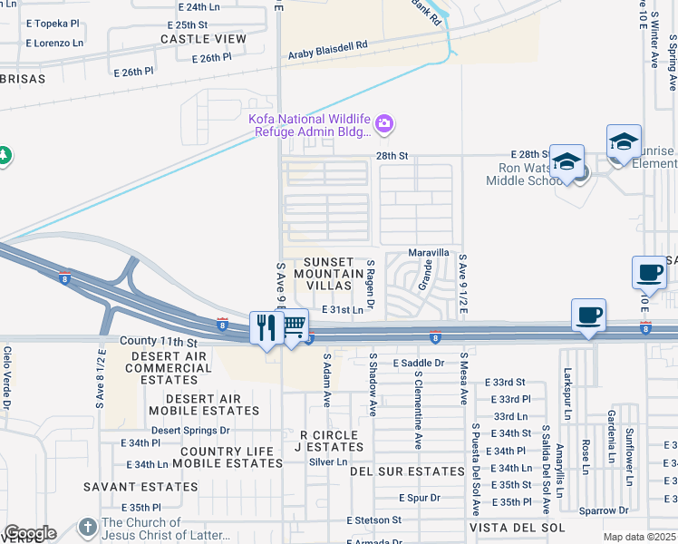 map of restaurants, bars, coffee shops, grocery stores, and more near 3063 S Todd Ave in Yuma