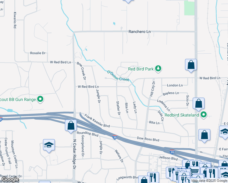 map of restaurants, bars, coffee shops, grocery stores, and more near 546 West Red Bird Lane in Duncanville