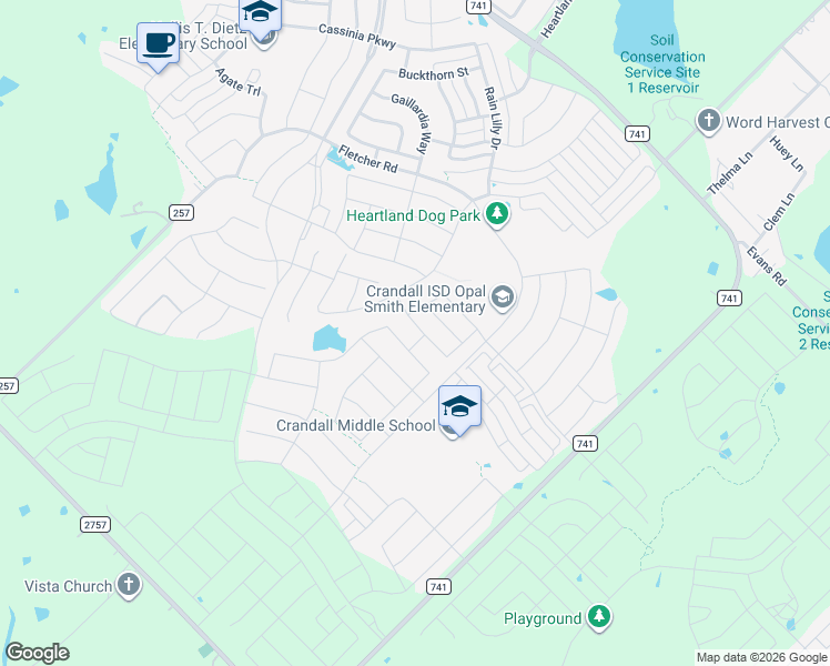 map of restaurants, bars, coffee shops, grocery stores, and more near 2921 Acacia Drive in Heartland