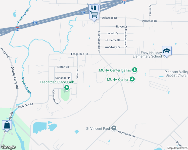map of restaurants, bars, coffee shops, grocery stores, and more near 9508 Saint Rosalie Drive in Dallas