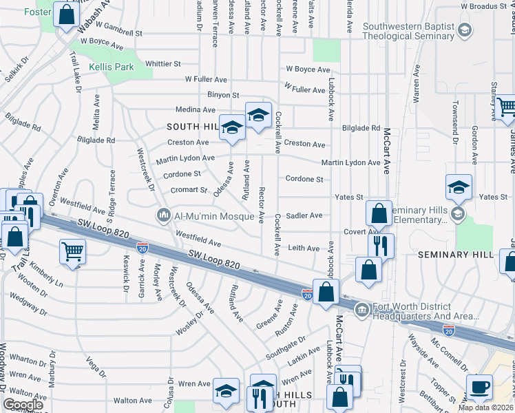 map of restaurants, bars, coffee shops, grocery stores, and more near 5013 Rector Avenue in Fort Worth