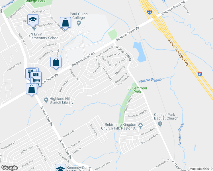 map of restaurants, bars, coffee shops, grocery stores, and more near 4131 Robertson Drive in Dallas