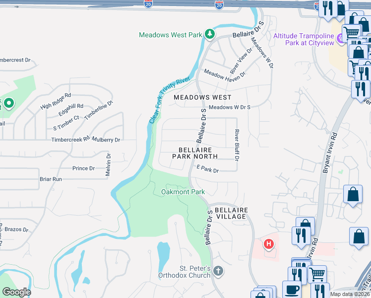 map of restaurants, bars, coffee shops, grocery stores, and more near 6808 Clear Spring Drive in Fort Worth