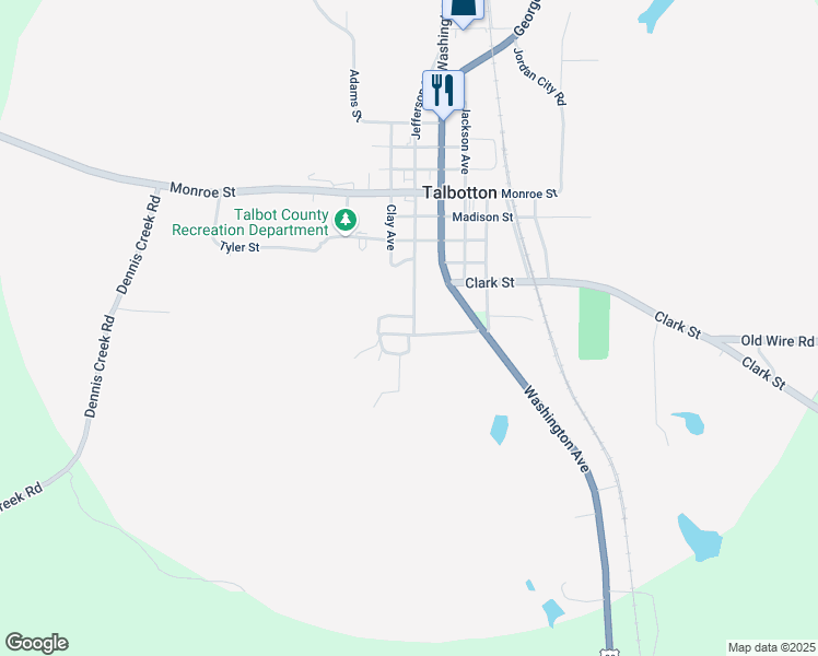 map of restaurants, bars, coffee shops, grocery stores, and more near 310 Jefferson Street in Talbotton