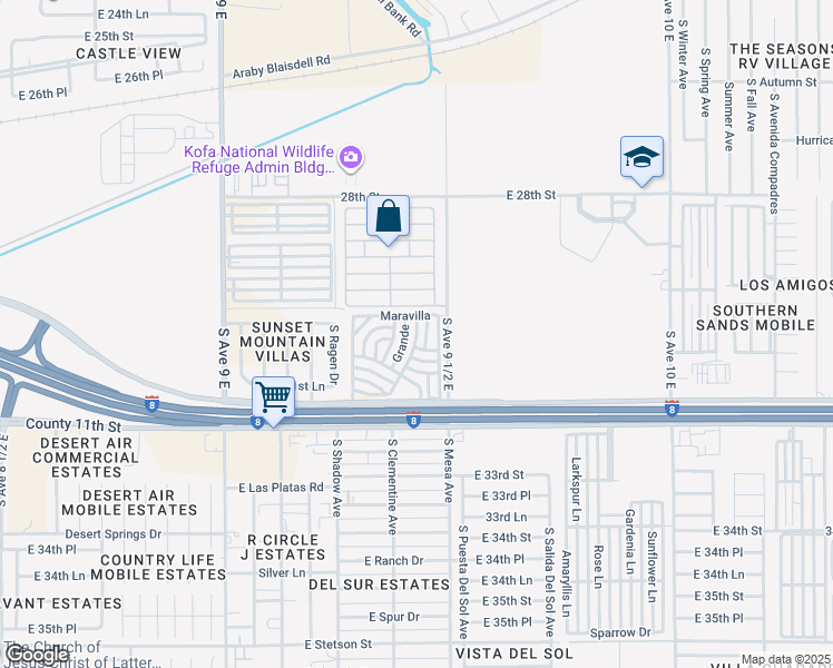 map of restaurants, bars, coffee shops, grocery stores, and more near Paisaje in Yuma