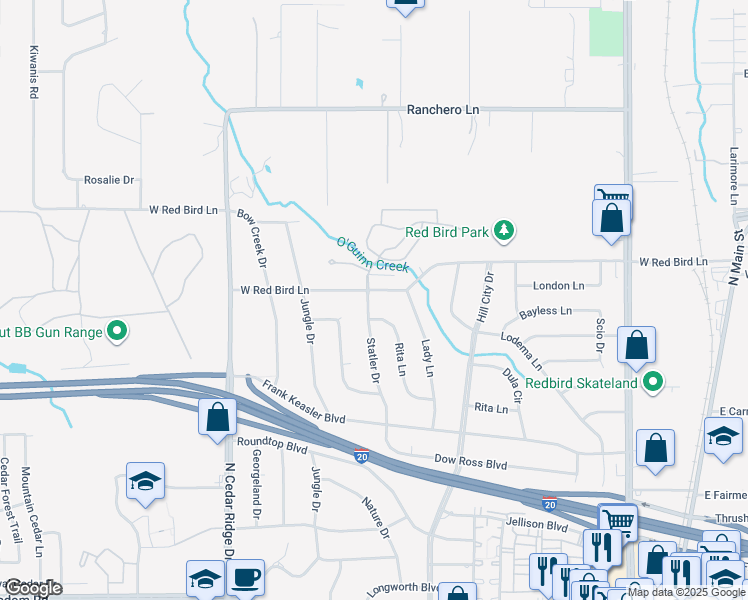 map of restaurants, bars, coffee shops, grocery stores, and more near 546 West Red Bird Lane in Duncanville