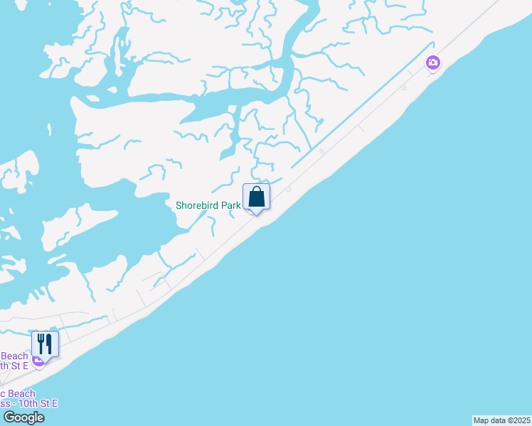 map of restaurants, bars, coffee shops, grocery stores, and more near 1593 East Ashley Avenue in Folly Beach