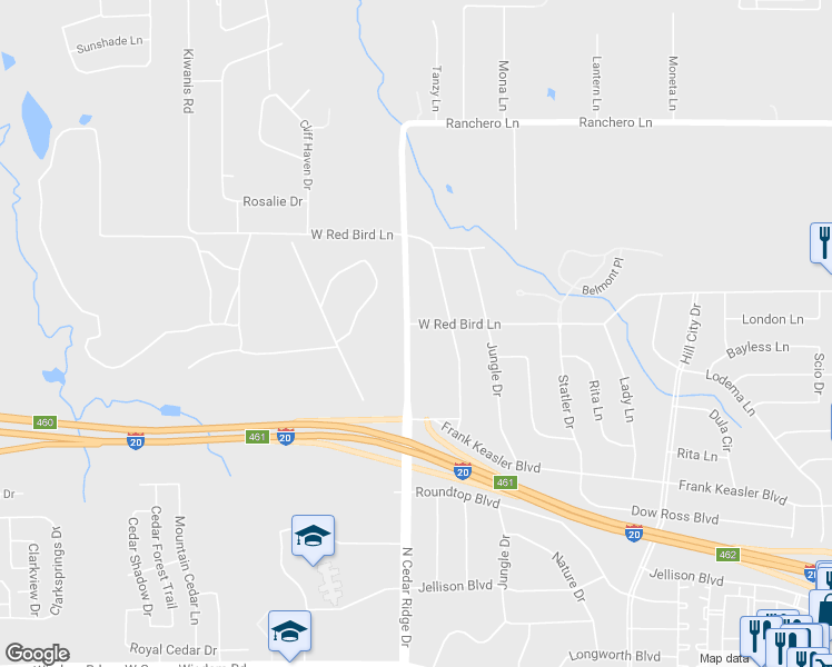 map of restaurants, bars, coffee shops, grocery stores, and more near 1238 N Cedar Ridge Dr in Duncanville