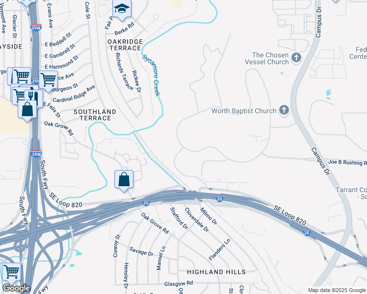 map of restaurants, bars, coffee shops, grocery stores, and more near 5001 Resource Drive in Fort Worth