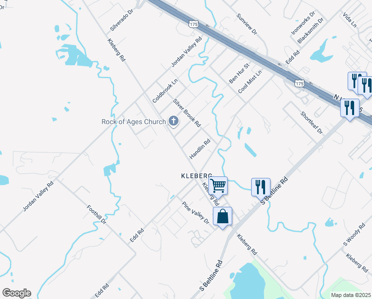 map of restaurants, bars, coffee shops, grocery stores, and more near 12911 Kleberg Road in Dallas