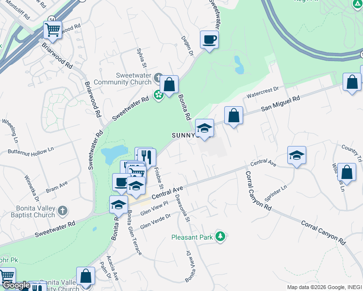 map of restaurants, bars, coffee shops, grocery stores, and more near 3629 Dory Drive in Bonita