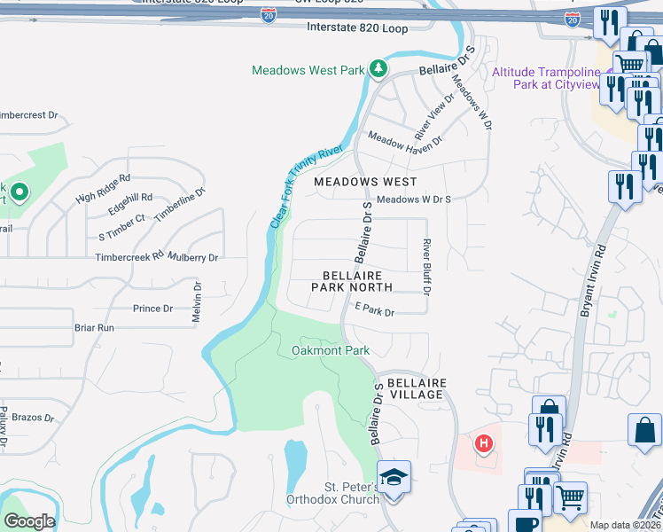 map of restaurants, bars, coffee shops, grocery stores, and more near 6808 Clear Spring Drive in Fort Worth