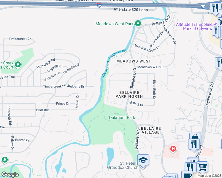 map of restaurants, bars, coffee shops, grocery stores, and more near 6824 Clear Spring Drive in Fort Worth