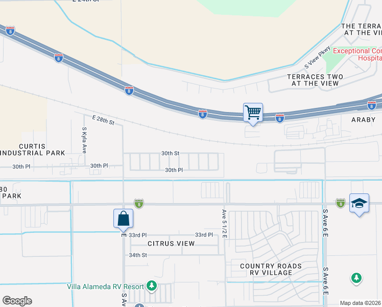 map of restaurants, bars, coffee shops, grocery stores, and more near S Naval Ave in Yuma