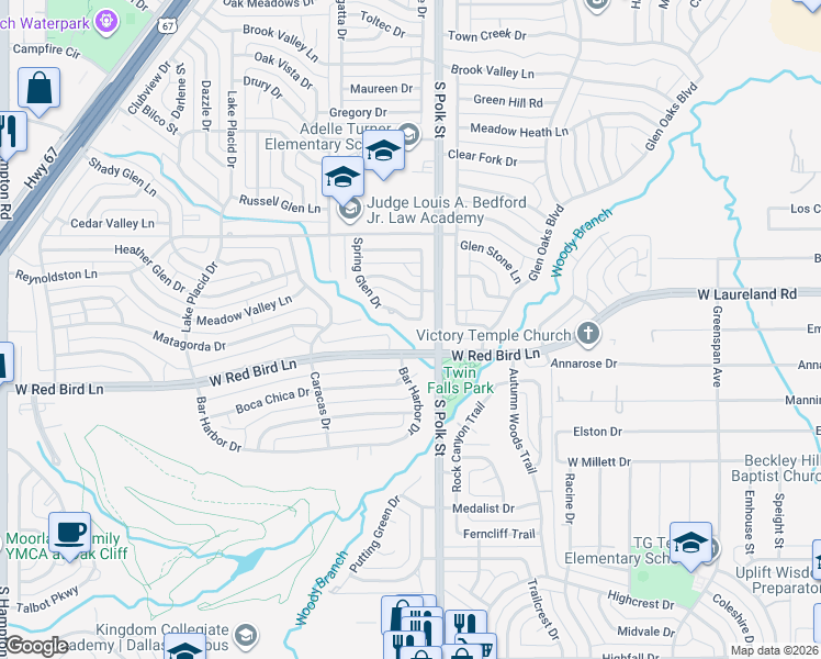 map of restaurants, bars, coffee shops, grocery stores, and more near 1207 West Red Bird Lane in Dallas