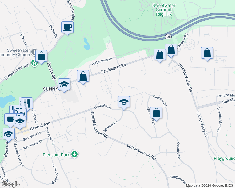 map of restaurants, bars, coffee shops, grocery stores, and more near 5778 Sprinter Lane in Bonita