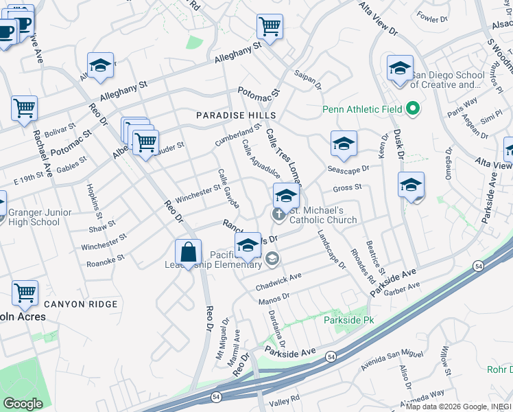 map of restaurants, bars, coffee shops, grocery stores, and more near 6157 Seascape Drive in San Diego