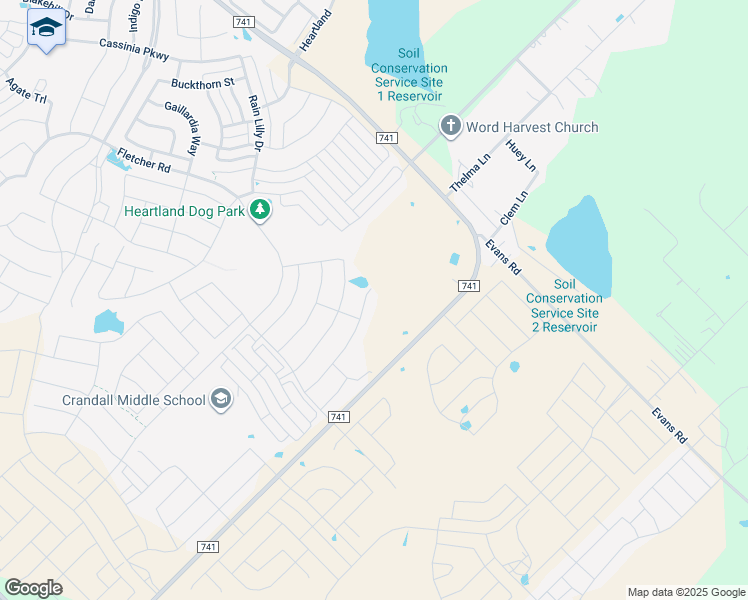 map of restaurants, bars, coffee shops, grocery stores, and more near 3955 Rochelle Lane in Forney