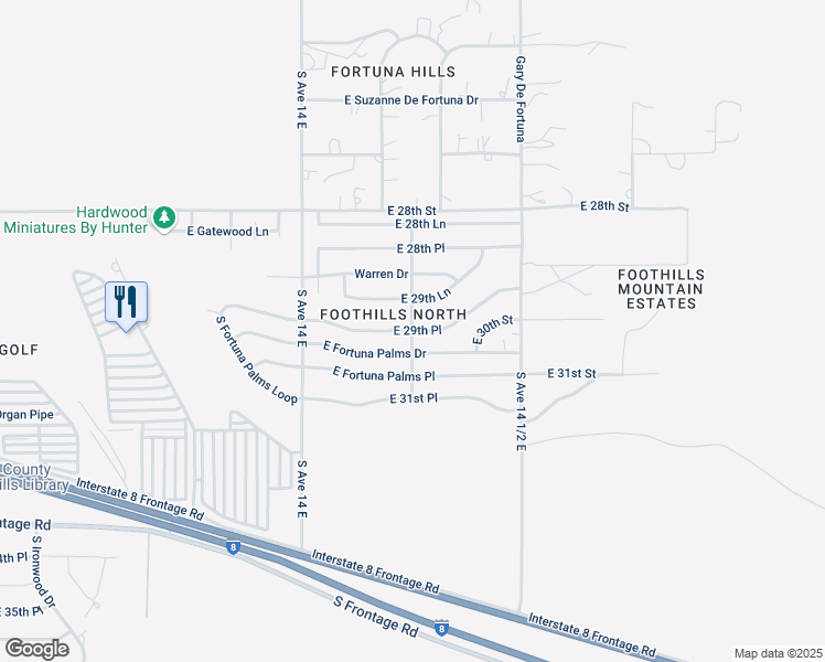 map of restaurants, bars, coffee shops, grocery stores, and more near 10799 Gila Mountain Drive in Yuma