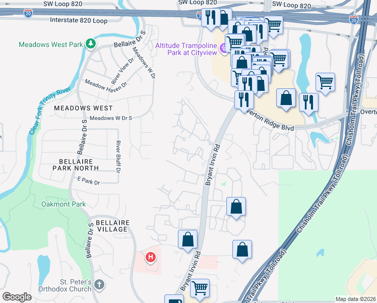 map of restaurants, bars, coffee shops, grocery stores, and more near 6120 Avery Drive in Fort Worth