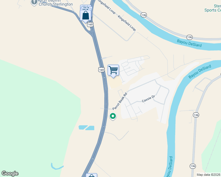 map of restaurants, bars, coffee shops, grocery stores, and more near in Sterlington