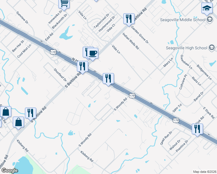 map of restaurants, bars, coffee shops, grocery stores, and more near 13800 C F Hawn Freeway in Dallas