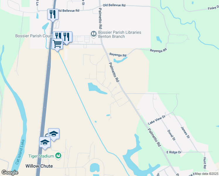 map of restaurants, bars, coffee shops, grocery stores, and more near 21 Ceaser Circle in Benton