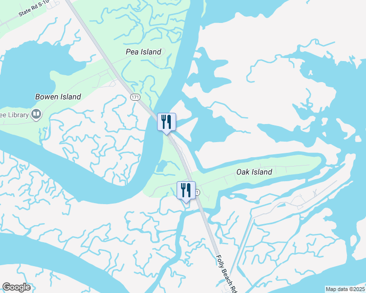 map of restaurants, bars, coffee shops, grocery stores, and more near 2216 Folly Road in Charleston