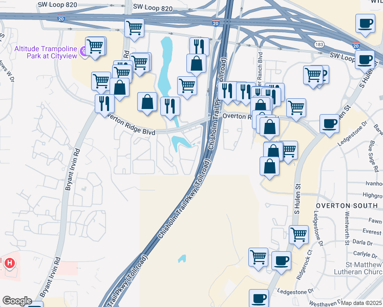 map of restaurants, bars, coffee shops, grocery stores, and more near 5323 Sunfish Drive in Fort Worth