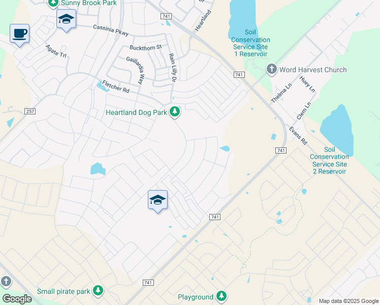 map of restaurants, bars, coffee shops, grocery stores, and more near 3953 Chesapeake Lane in Heath
