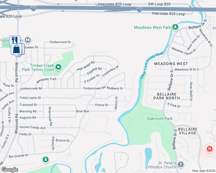 map of restaurants, bars, coffee shops, grocery stores, and more near 1809 Spruce Lane in Benbrook