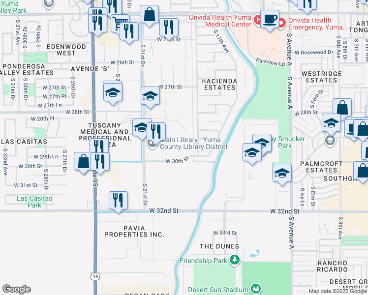 map of restaurants, bars, coffee shops, grocery stores, and more near 2904-2918 South 18th Avenue in Yuma