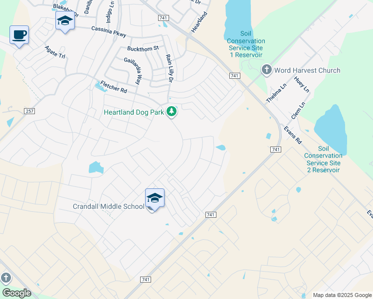map of restaurants, bars, coffee shops, grocery stores, and more near 3953 Chesapeake Lane in Heath