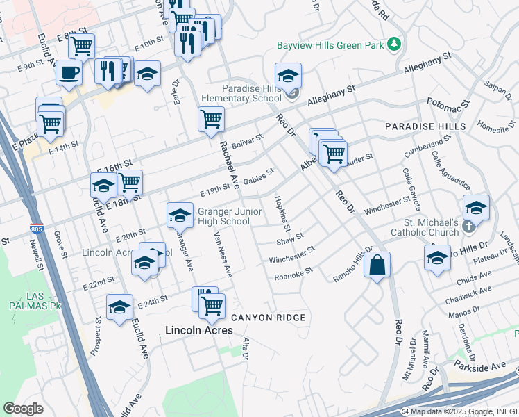map of restaurants, bars, coffee shops, grocery stores, and more near 2332 Westwood Street in San Diego