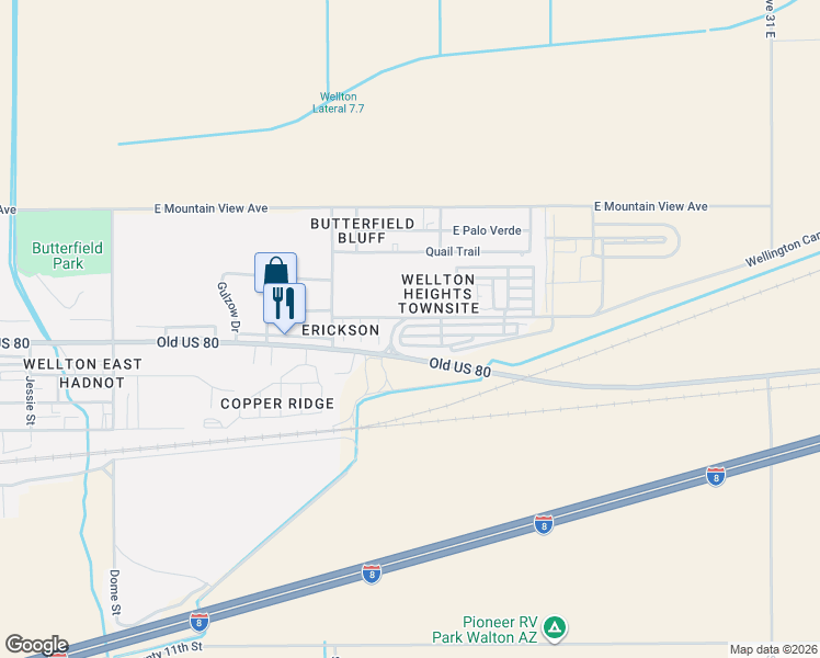 map of restaurants, bars, coffee shops, grocery stores, and more near 30115 Wellton Mohawk Drive in Wellton