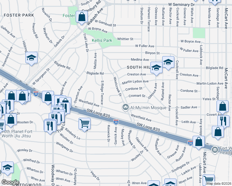 map of restaurants, bars, coffee shops, grocery stores, and more near in Fort Worth