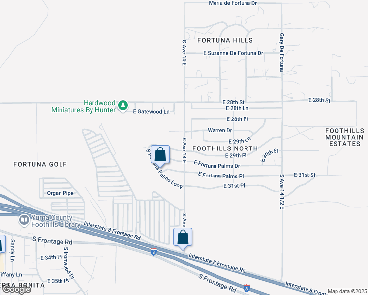 map of restaurants, bars, coffee shops, grocery stores, and more near 10594-10666 Fortuna Palms Ave in Yuma