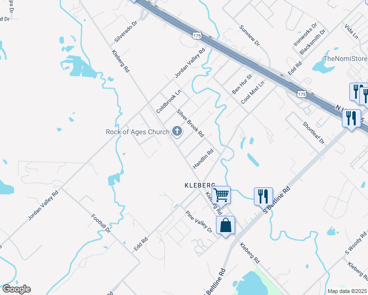map of restaurants, bars, coffee shops, grocery stores, and more near 2341 Cool Mist Lane in Dallas