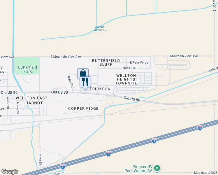 map of restaurants, bars, coffee shops, grocery stores, and more near 10302 Linda Lane in Wellton