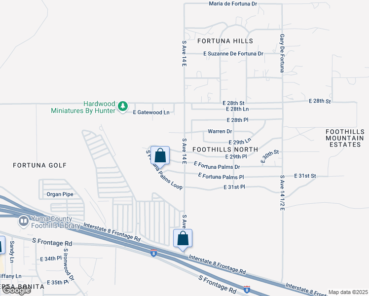 map of restaurants, bars, coffee shops, grocery stores, and more near 10594-10666 Fortuna Palms Ave in Yuma