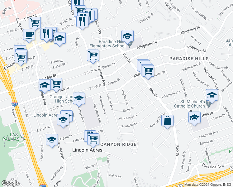 map of restaurants, bars, coffee shops, grocery stores, and more near 2313 Westwood Street in San Diego