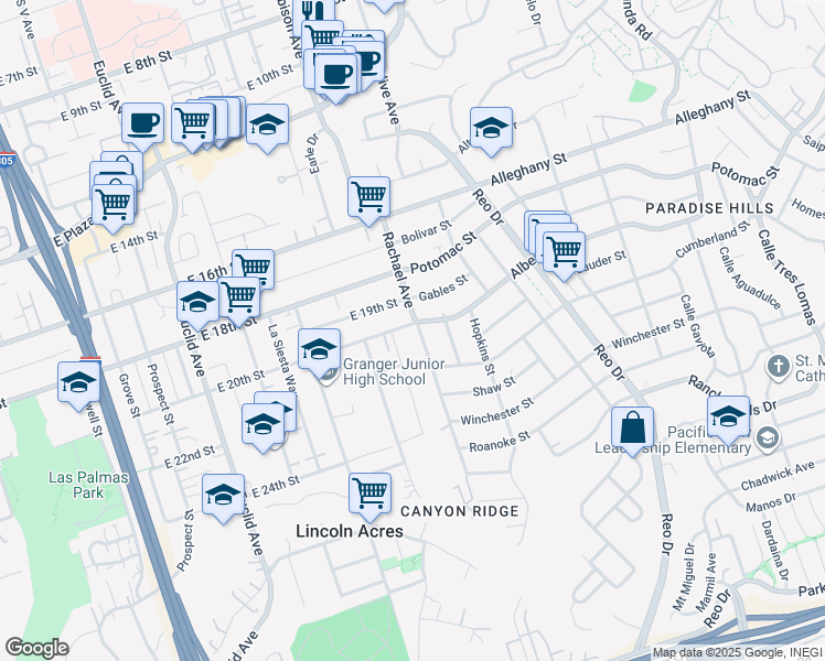 map of restaurants, bars, coffee shops, grocery stores, and more near 2004 Rachael Avenue in National City