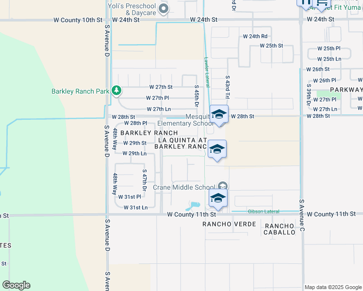 map of restaurants, bars, coffee shops, grocery stores, and more near 4588 La Quinta Lane in Yuma