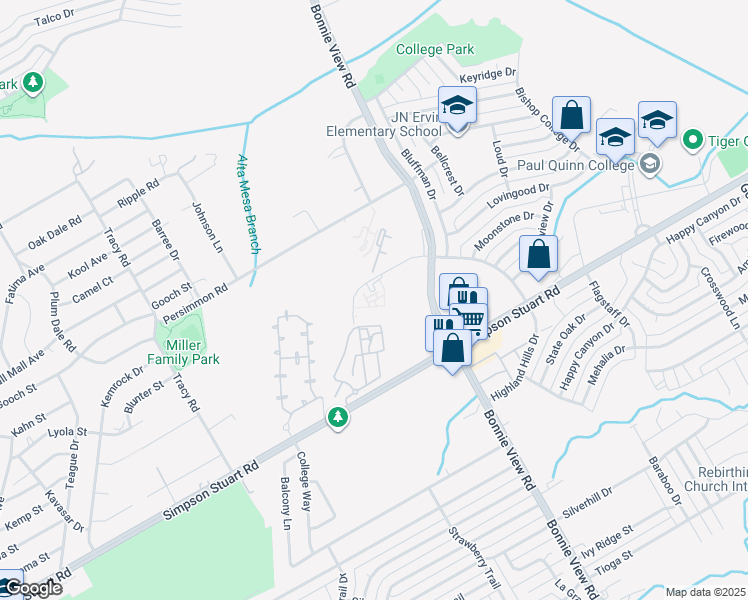 map of restaurants, bars, coffee shops, grocery stores, and more near 5850 Highland Hills Drive in Dallas