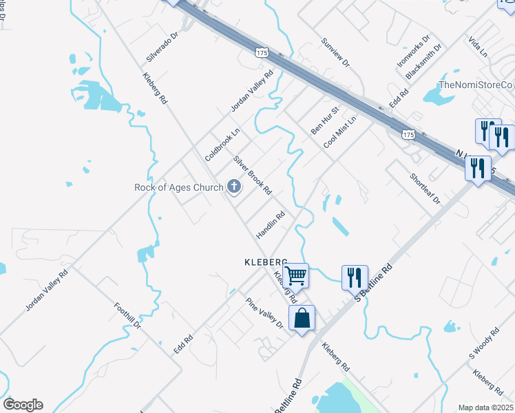 map of restaurants, bars, coffee shops, grocery stores, and more near 2341 Cool Mist Lane in Dallas