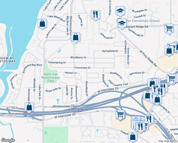 map of restaurants, bars, coffee shops, grocery stores, and more near 6707 Crestfield Dr in Arlington