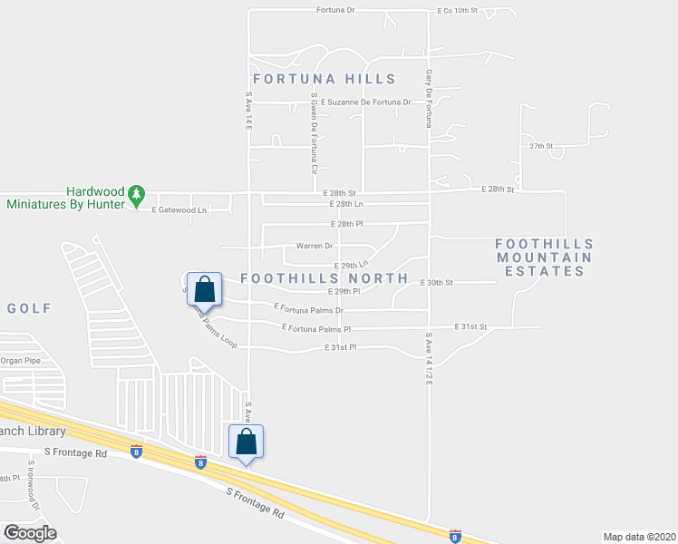 map of restaurants, bars, coffee shops, grocery stores, and more near 10679 Gila Mountain Drive in Yuma