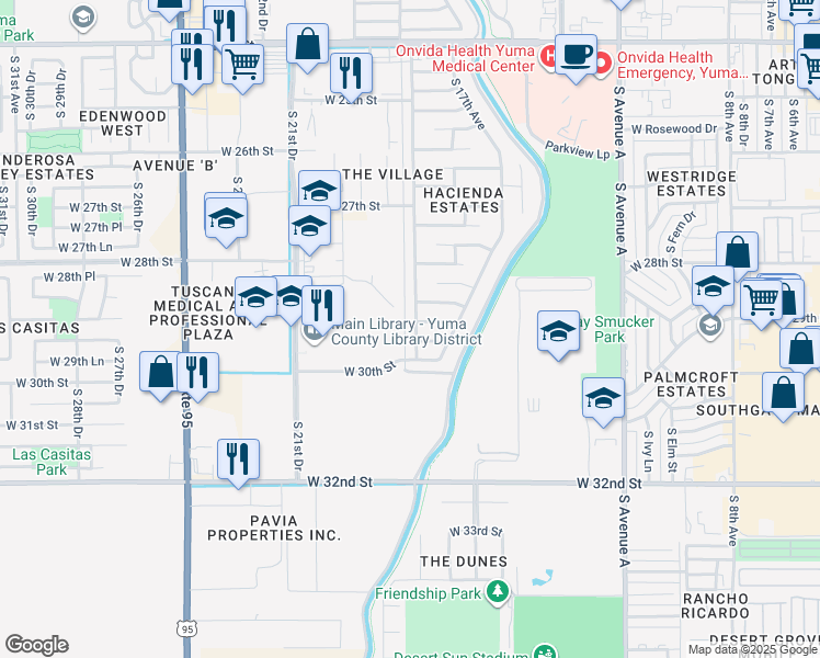 map of restaurants, bars, coffee shops, grocery stores, and more near 2918 South 18th Avenue in Yuma